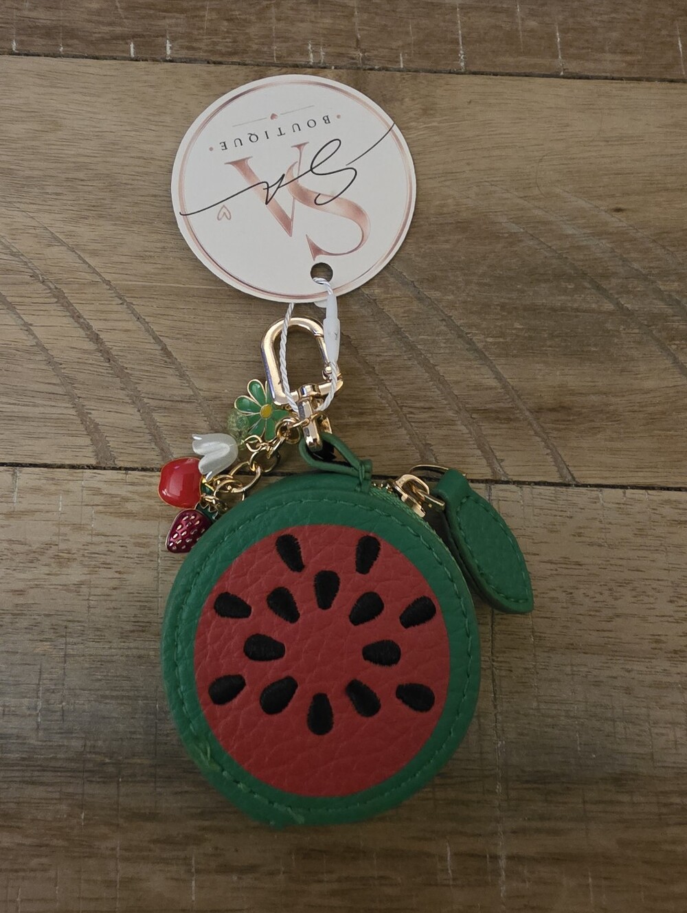 SA Boutique Green & Red Watermelon Coin Pouch Keychain with Fruit Charms